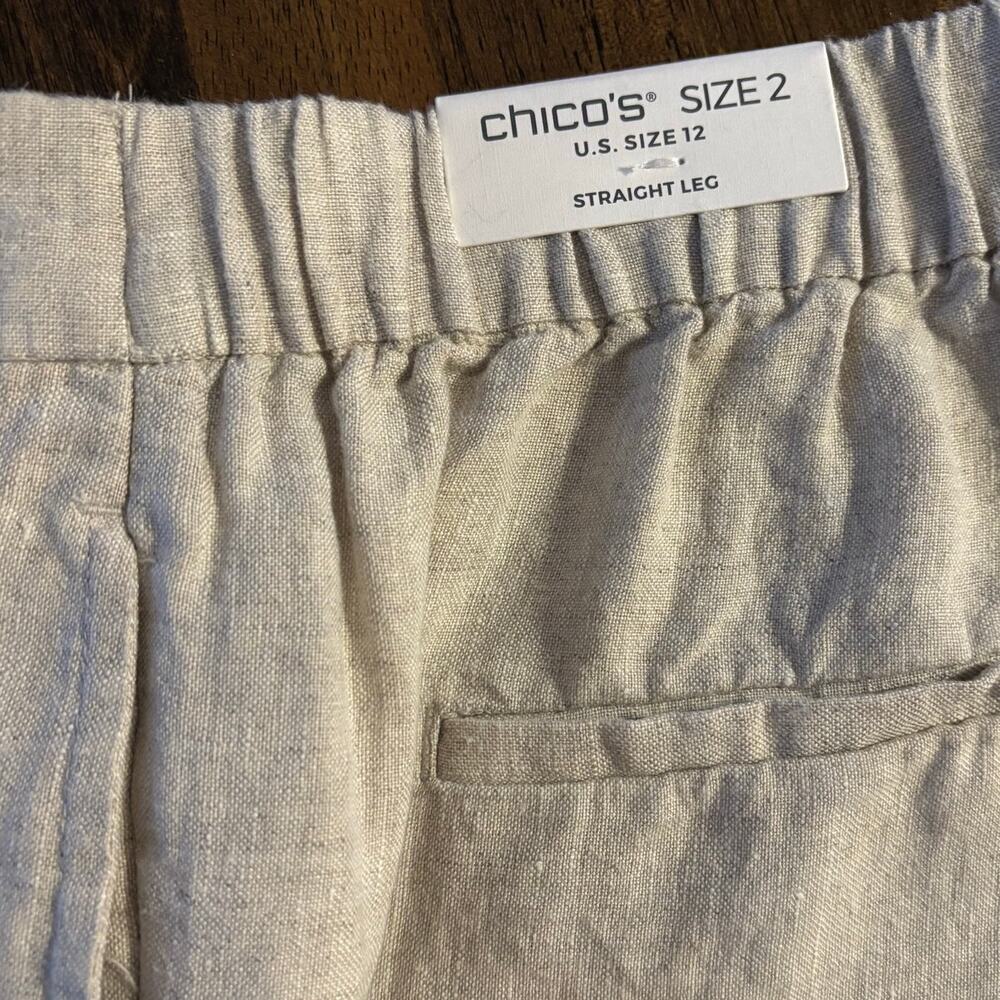 Chico’s 2 or US 12 Pants 100% Linen Straight Leg Pull On Crop 24" Inseam - Picture 3 of 10